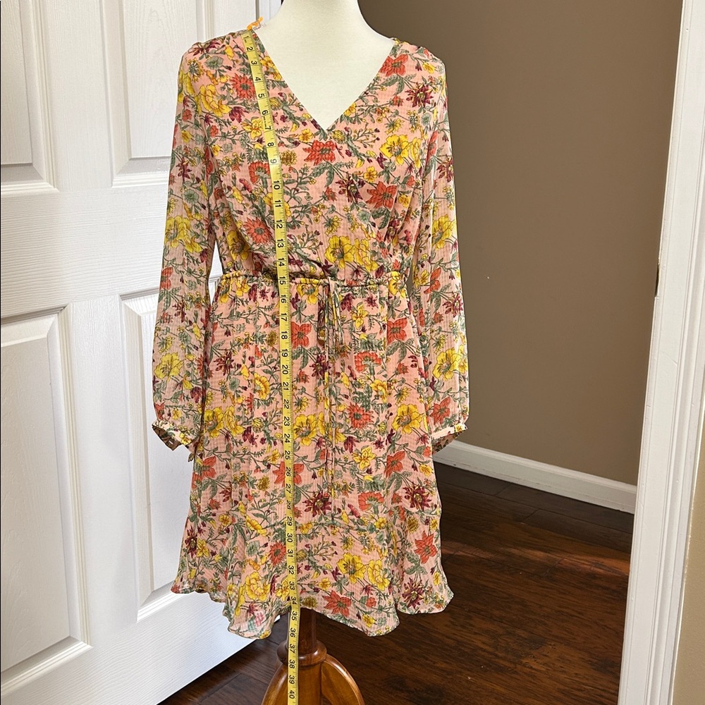 New LOFT M Garden Flounce Peach Floral A Line Long Sleeve Pink NWOT Size Medium - Picture 5 of 9